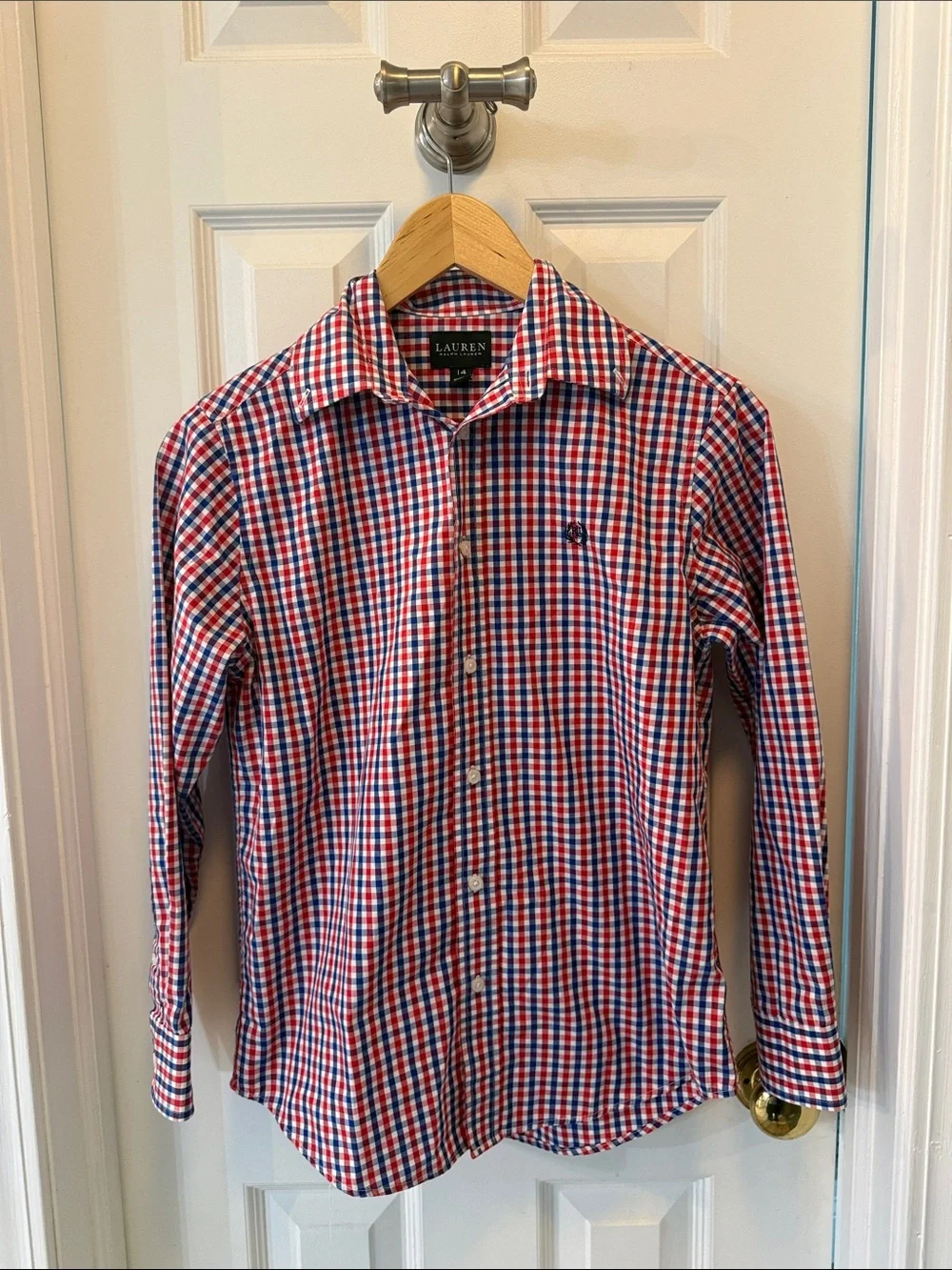 Lauren Ralph Lauren Black Label Boys Plaid Button Down Shirt 14‎ Red Blue White